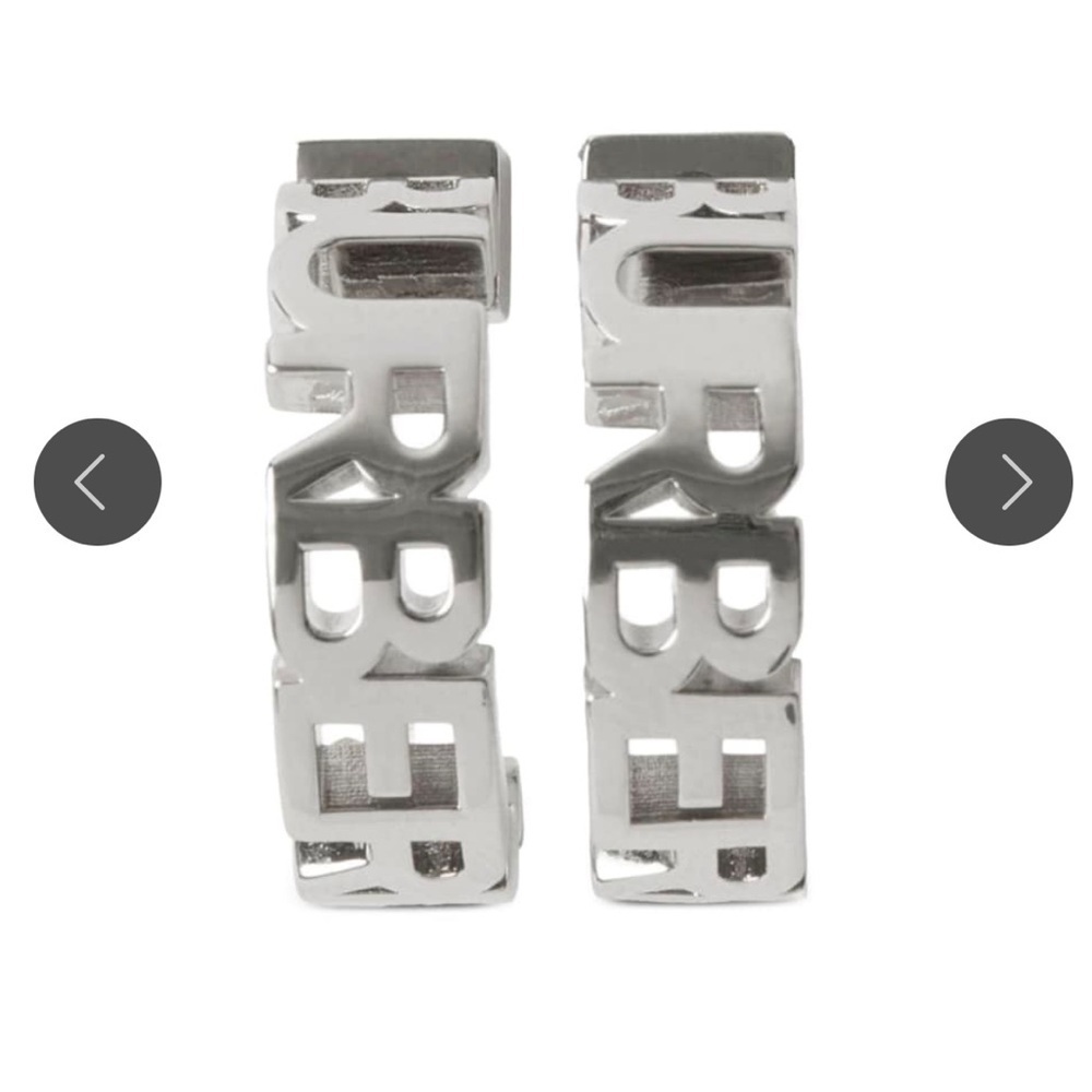 NWT BURBERRY Palladium-plated graphic logo hoop earrings - Picture 3 of 7